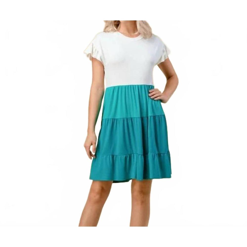 NEW FIRST LOOK block round neck ruffle dress in mint